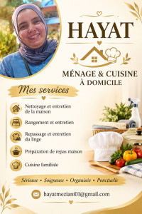 Photo de galerie - Ménage & cuisine : entretien du domicile, préparation des repas, rangement et respect des règles d’hygiène. Sérieuse, organisée et autonome.