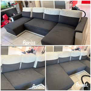 Photo de galerie - Client satisfait après un nettoyage canapé  