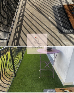Photo de galerie - Pose de pelouse synthétique sur balcon