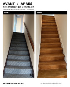 Photo de galerie - Rénovation d'un escalier retrait de la moquette , ponçage,vernis 