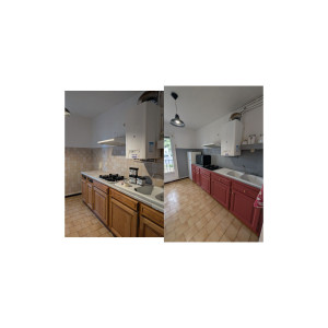 Photo de galerie - Peinture faience et vernis , peinture porte en bois et mur 