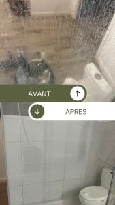 Photo de galerie - Avant/Apres calcaire vitre douche 