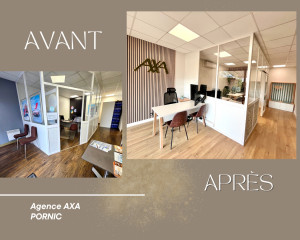 Photo de galerie - Réfection totale de l’agence AXA de Pornic. peinture, papier peint, panneaux de bois ainsi que les éléments de décoration 