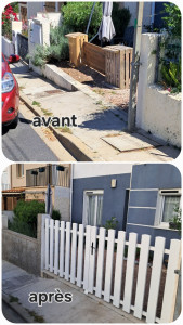 Photo de galerie - Création d'un muret et de piliers avec finition crépi projeté au mortier et pose de portail.