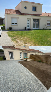 Photo de galerie - Création place de parking , chaînette de pavé pour délimiter et apport de terre végétale criblée 