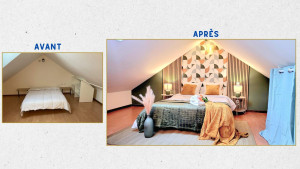 Photo de galerie - Appartement en location courte durée création d'une ambiance chaleureuse - prestation clé en main ( création du mur d'accent - gestion des achats - mise en place - scénographie