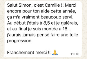 Photo de galerie - Remerciement d’une élève après une belle progression 