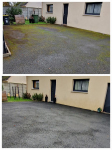 Photo de galerie - Nettoyage haute pression des terrasses et allées en béton et enrobé
Élimination des mousses et champignons, remise en état de propreté comme neuf.