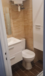 Photo de galerie - Installation de WC et de meuble vasque mitigeur avec miroir 