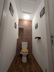 Photo de galerie - Rénovation complète d'un wc avec pose d'un papier peint en décoration 