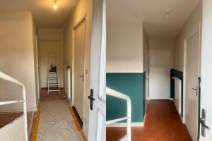 Photo de galerie - Rénovation Murs et plafonds + pose de moulures cimaises et création de soubassement 