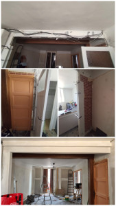 Photo de galerie - Habillage en placo BA13 + traitement des joints et bandes sur l’ouverture créée par le client.