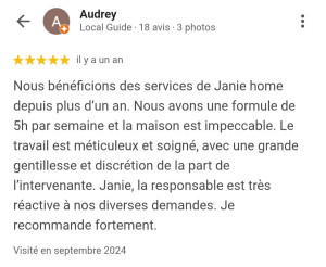 Photo de galerie - Avis d'une cliente pour laquelle nous réalisons des prestations hebdomadaires. 