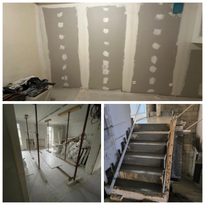 Photo de galerie - Réalisation d'un faux plafond et d'un mur en BA13 , Réalisation d'un escalier en béton.
