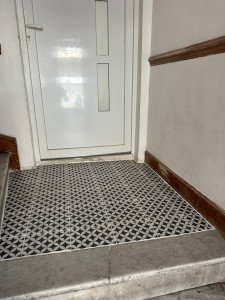 Photo de galerie - Pose carrelage avec calepinage sur seuil de porte.?