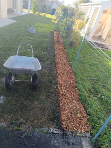 Photo de galerie - Plantation de rosier, désherbage et mise en place de copeaux de bois 