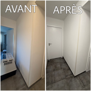 Photo de galerie - Remplacement de tapisserie sur une zone de mur ainsi que la peinture complète de la pièce.