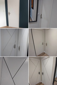 Photo de galerie - Modernisation de porte intérieure,avec création de motifs gravés à la défonceuse suivant l'indication du client ,puis peinture deux Ton.