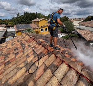 Photo de galerie - Nettoyage de toiture à la vapeur, avec décontamination des germes
100 % écologique.
Zéro produit chimique
