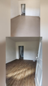 Photo de galerie - Avant et après pose lino et rafraîchissement des murs et plafond  en blanc 