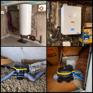 Photo de galerie - Installations chauffage, eau chaude sanitaire et ventilation : ballon d’eau chaude, chaudière et systèmes VMC.