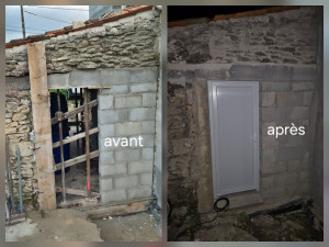 Photo de galerie - Création d'ouverture en parpaing pour porte de service garage 