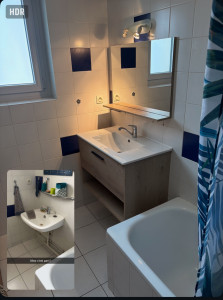 Photo de galerie - Pose d’un nouvelle évier avec miroir ainsi que changement des tuyaux d’arrivée d’eau 