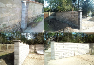 Photo de galerie - Création d’un mur de clôture avec poteau pour portail