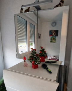 Photo de galerie - Installation meuble avec miroir suspendu 