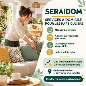 Photo de galerie - Avec SERAIDOM, je vous accompagne pour le ménage, les courses, les repas et les petits besoins du quotidien. Sérieuse et attentive, j’interviens à Guémené-Penfao et aux alentours.

