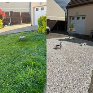 Photo de galerie - Transition d’un petit carré d’herbe en gravillons 