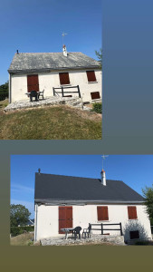 Photo de galerie - Demoussage de la toiture application d’un produit préventif et curatif d’Alep, 2100 + mise en peinture, deux couches contre la porosité des ardoises