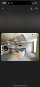 Photo de galerie - Pose de bandes à joint ratissage des murs et plafond et mise en peinture d’une cuisine en finition à