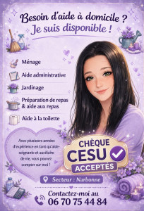 Photo de galerie - Ménage
Aide à domicile 
Préparation de repas 
Repassage 