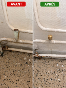 Photo de galerie - Le cuivre du client avait été mal condamné. Ce qui fait qu’il y avait de l’eau qui coulait en permanence, je l’ai donc bouchonné à l’aide d’un écrou et d’un joint grip