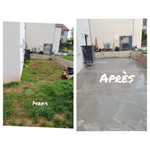 Photo de galerie - Préparation du sol et réalisation d’une dalle béton.
