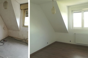 Photo de galerie - Avant / Après : travail d'enduisage, de finition et de peinture