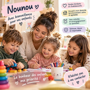 Photo de galerie - ? Nounou douce, sérieuse et responsable, je propose de garder vos enfants avec attention et bienveillance. Je m’adapte à leurs besoins et à leurs habitudes, et je peux également les accueillir à mon domicile dans un environnement calme et agréable. 