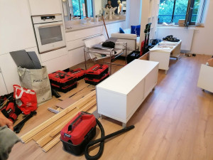 Photo de galerie - Pose de parquet avec recouvrement ancien + carrelage.