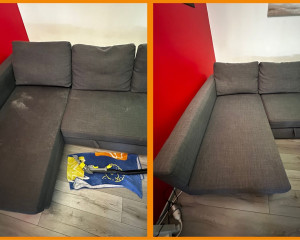 Photo de galerie - Nettoyage du canapé d'angle d'une cliente qui reçoit régulièrement le chien de sa fille chez elle (16/08/2026)