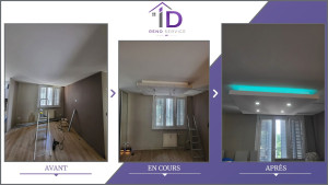 Photo de galerie - Création d'une alimentation électrique au plafond, et création d'un Ilot lumineux au plafond avec incrustation des spots . 