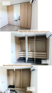 Photo de galerie - Assemblage d'armoires Ikea Pax avec 6 portes et 9 tiroirs (2,36 x 2,80) 
