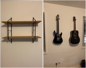 Photo de galerie - Pose des étagères et des supports guitares 