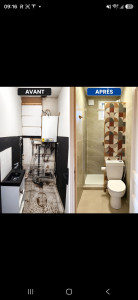 Photo de galerie - En plus de mes compétences en électricité, j'ai aussi des compétences en rénovation.
sur la photo, chabtier à Mitry-Mory.
toilette transformée en douche et WC