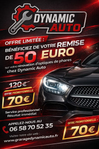 Photo de galerie - ? Rénovation d’optiques de phares : 40€ le phare ou 70€ les deux. Offre spéciale chez Dynamic Auto, en atelier ou directement à domicile.