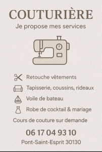 Photo de galerie - N'hésitez pas à me joindre pour tout renseignement, je suis spécialisée en prêt à porter et tapisserie d'ameublement 