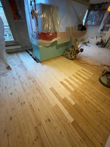 Photo de galerie - Raccord d’un parquet cloué suite à un dégât des eaux 