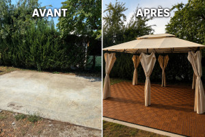 Photo de galerie - Montage tonnelle et dalle bois pour terrasse 