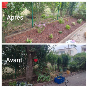 Photo de galerie - Désherbage du massif 
mise en place de pouzzolane 
Plantation 