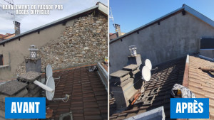 Photo de galerie - Mise en place d'un échafaudage suspendu déporté sur mesure, travaux réalisé encordé et sécurisé
Protection, primaire, trame renforcé + 2 couches de prb gris 